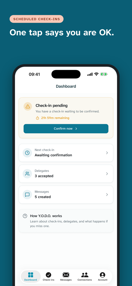 A pending Check-in with a single Confirm now button